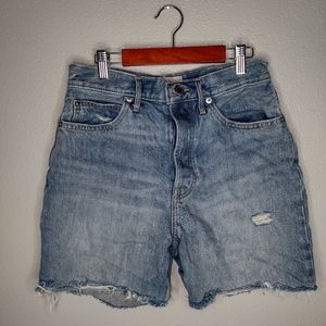 Everlane Womens The Rigid Way-High Shorts 28 Blue Jean Denim Raw Hem FF